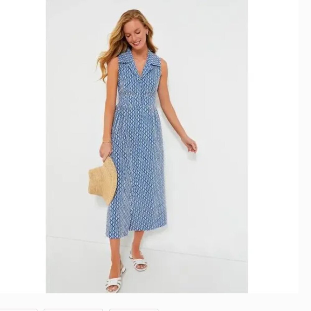NEW Tuckernuck Pomander Place Blue eyelet Noelle dress sleeveless white Maxi mid
